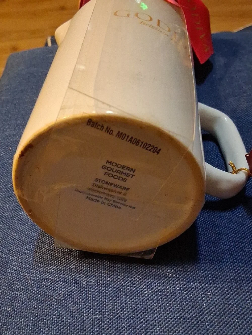 Godiva White Ceramic Mixing Mug with Godiva Hot Chocolate, A Frother, & Red Bow!